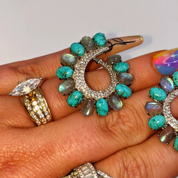 QVC Jewelry - Labradorite and Turquoise Swirl Hoop Earrings